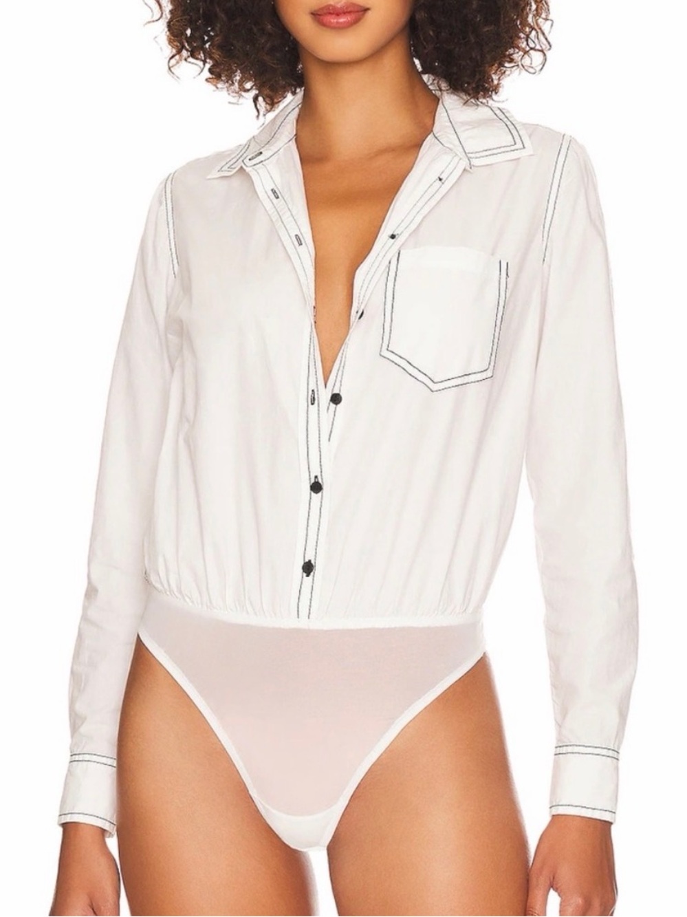 Free People Power Move Long Sleeve Button-Up Bodysuit Women's Size Small